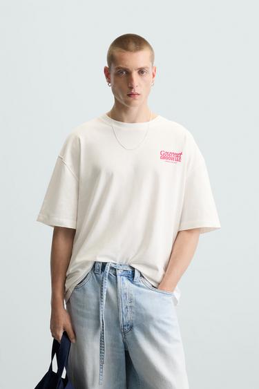 CAMISETA COM TEXTOS ESTAMPADOS - Branco-marfim da Zara