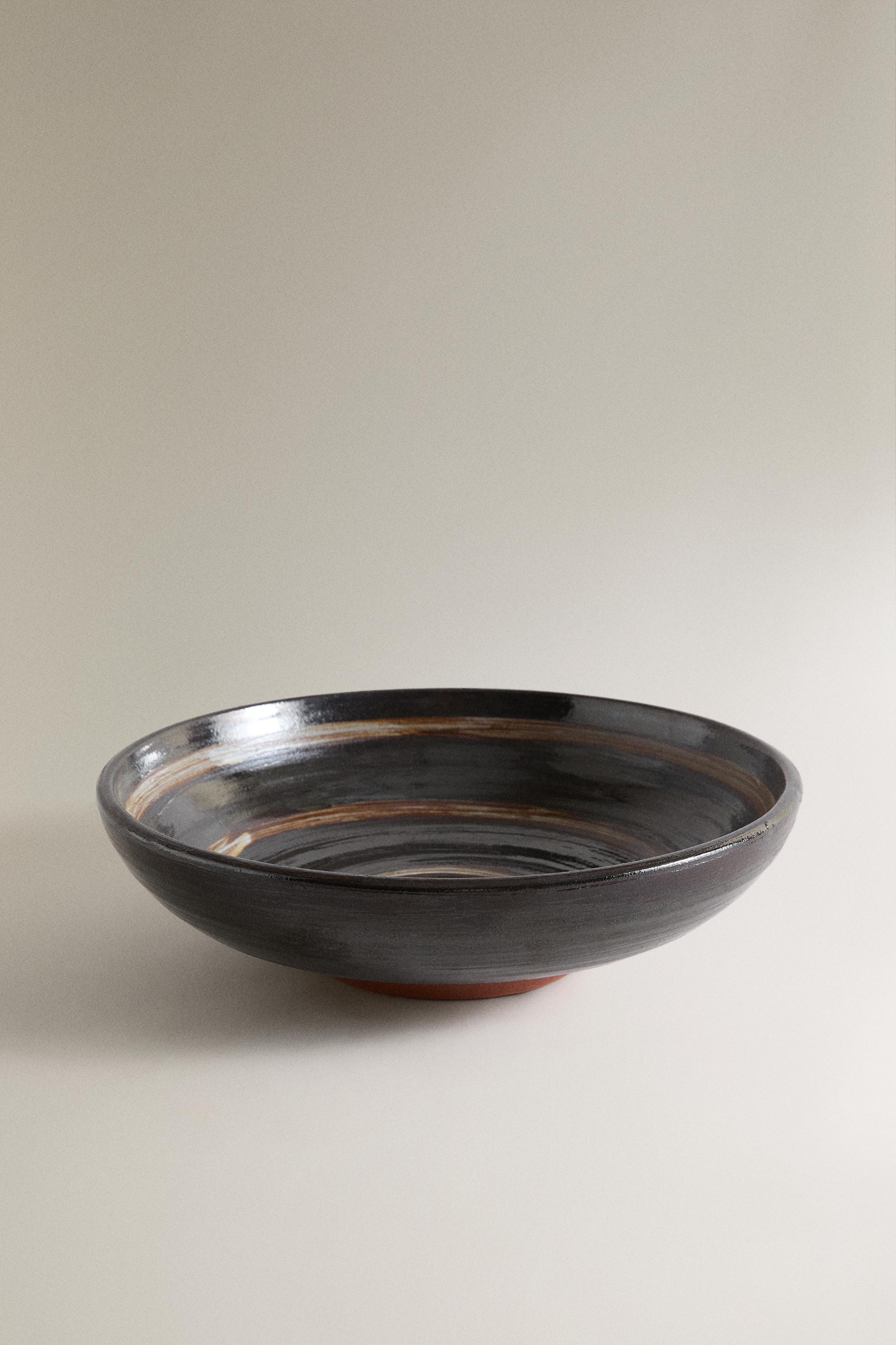 ENAMELED DECORATIVE BOWL — Brown