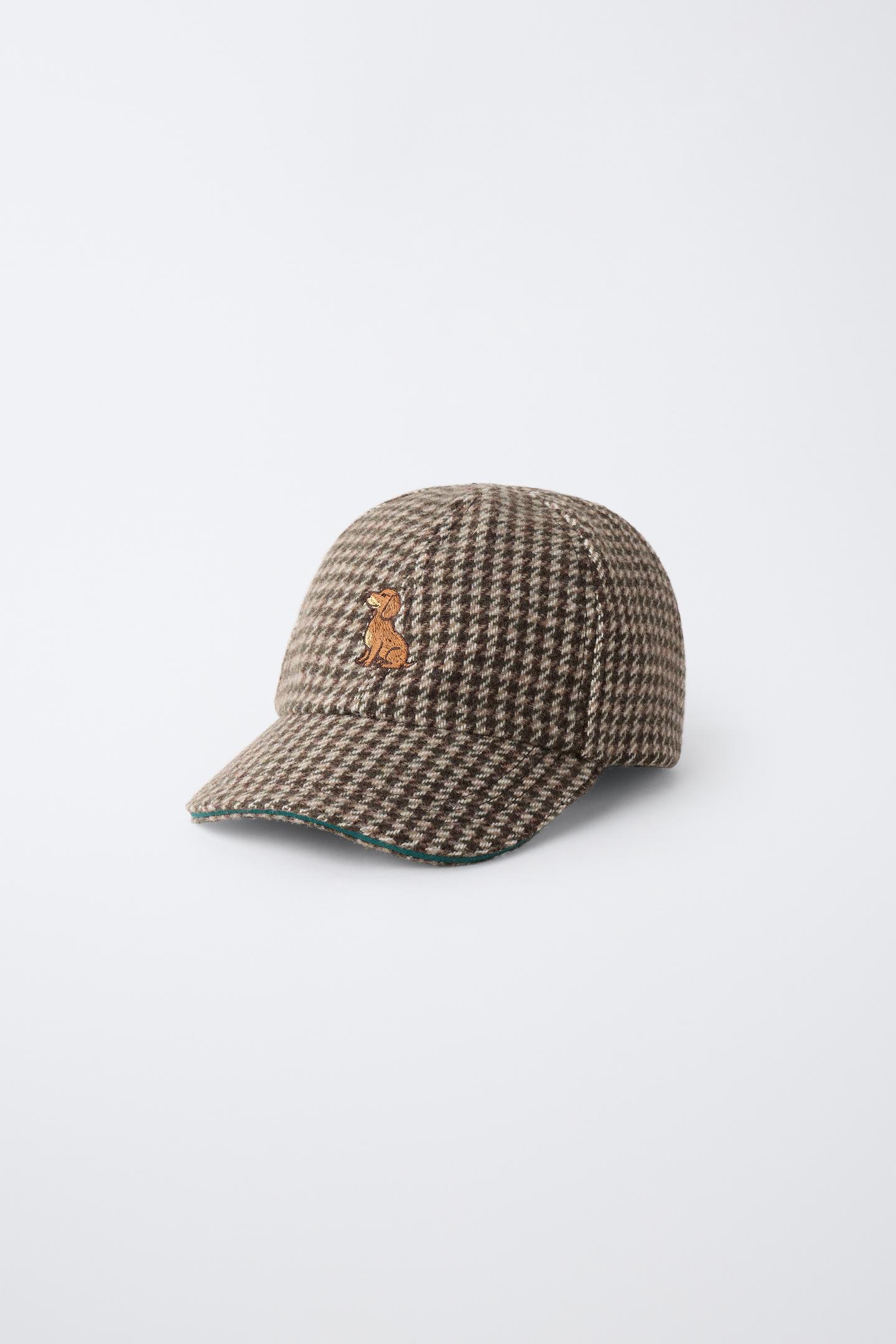 Детская кепка Zara Houndstooth with Embroidered Dog and Wool Blend, цвет: Угольный серый — фото 2