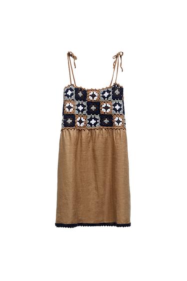 CONTRAST CROCHET LINEN DRESS