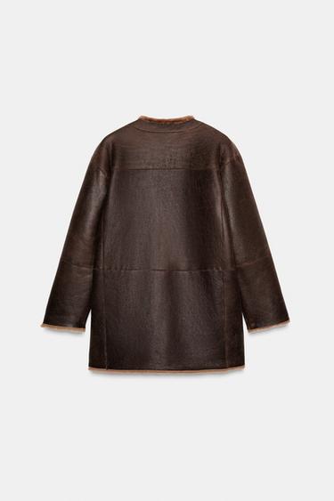 MANTEAU 100 % CUIR RÉVERSIBLE - Marron de Zara - Image 9