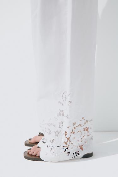 PANTALON DROIT BRODÉ - Blanc de Zara - Image 2