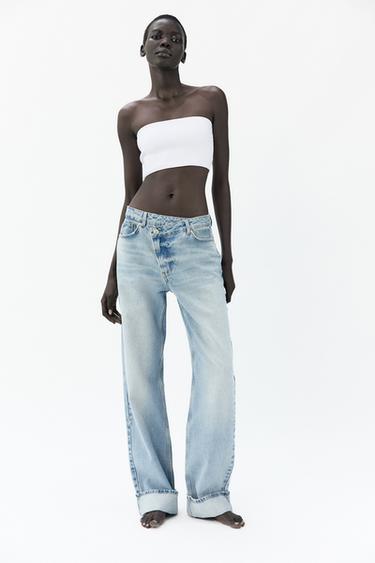 JEANS Z1975 STRAIGHT FULL LENGTH TIRO ALTO CINTURA CRUZADA - Azul claro de Zara