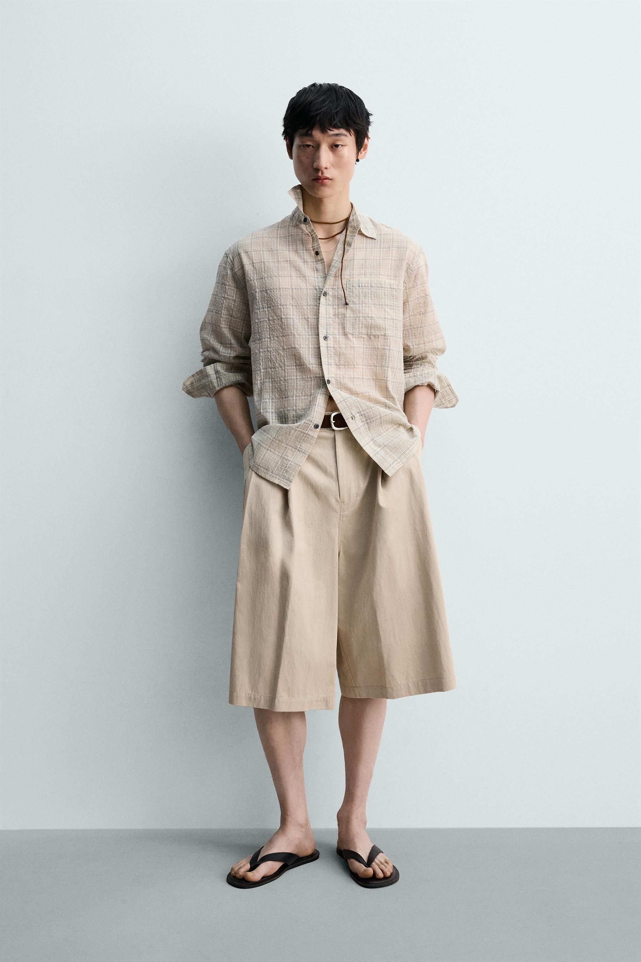 ワイドレッグプリーツバミューダパンツ - ベージュ | ZARA Japan / 日本