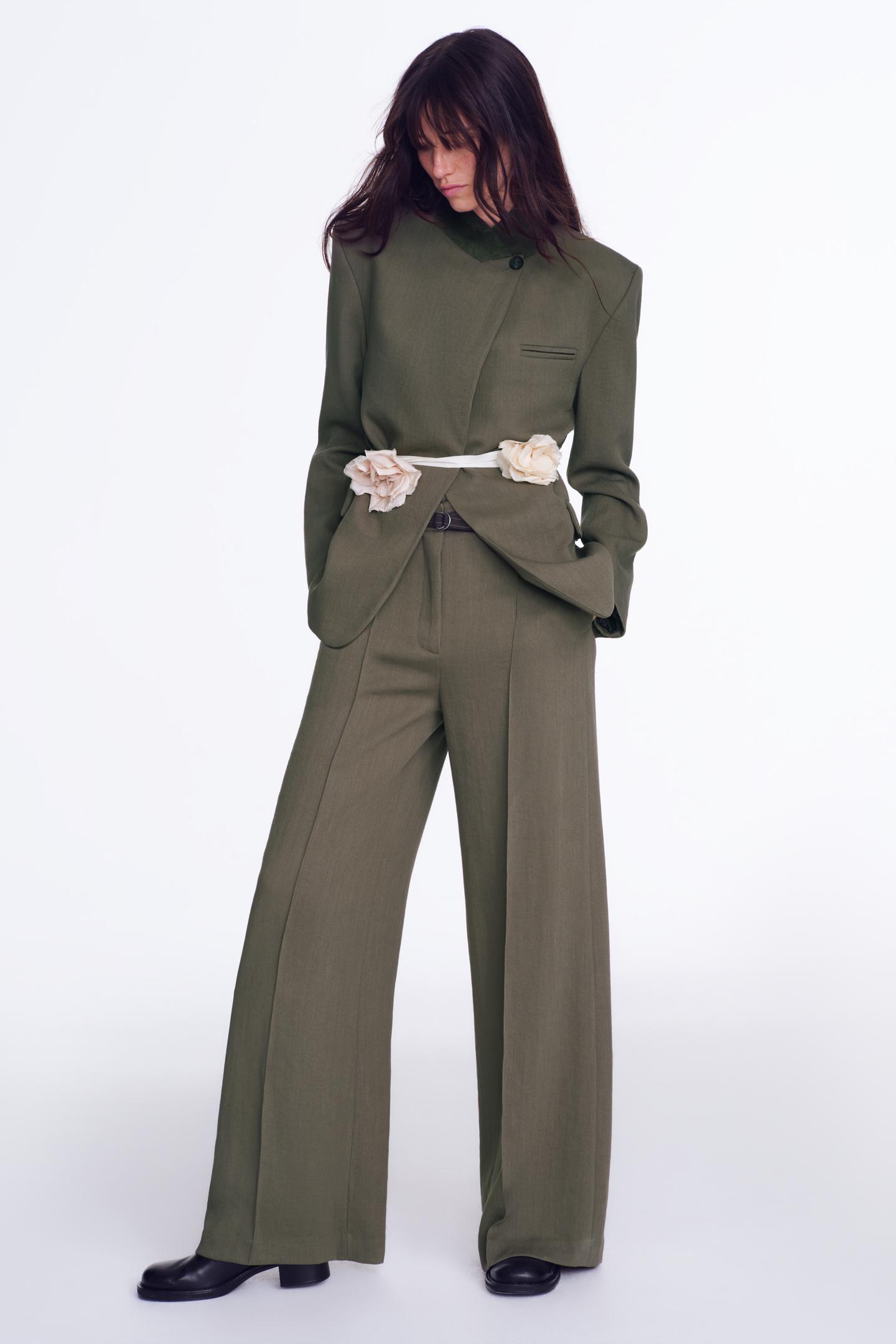 Женские брюки Zara ZW Collection Double Waistband Trousers, цвет: Серый / Рыжевато-коричневый