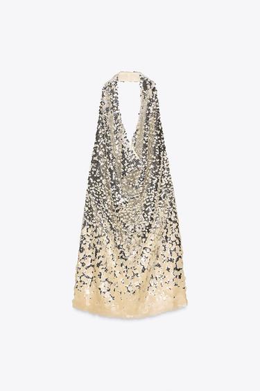 ZW COLLECTION SEQUIN HALTER DRESS - Silver by Zara