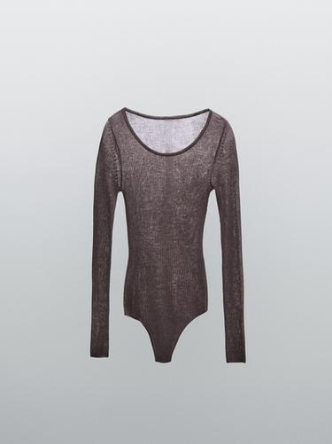 Zara Semi-sheer 100% wool bodysuit - STUDIO - Black gold