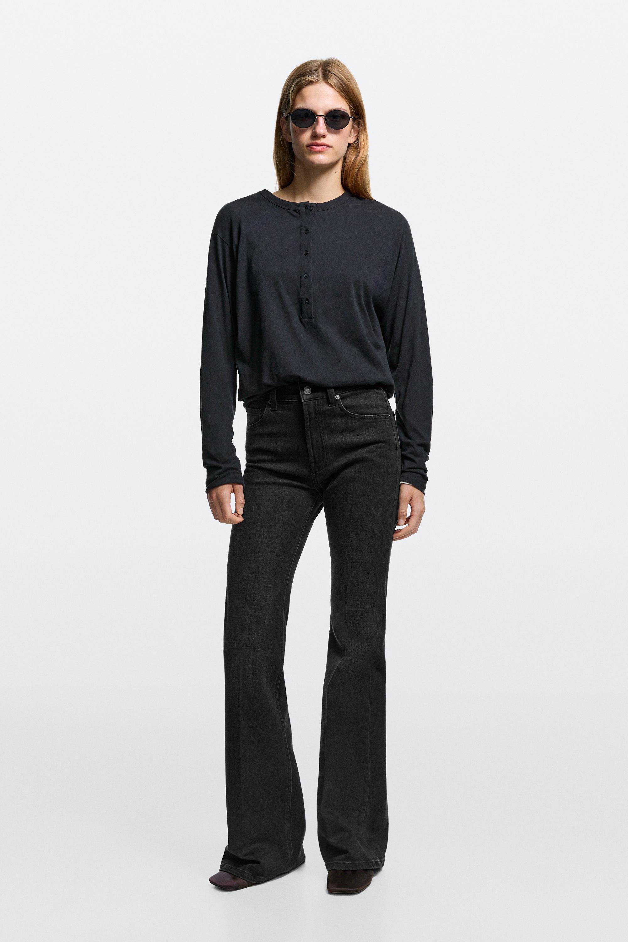 High-waist skinny flare jeans — Black