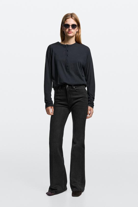 Zara High-waist skinny flare jeans - Black - Image 0