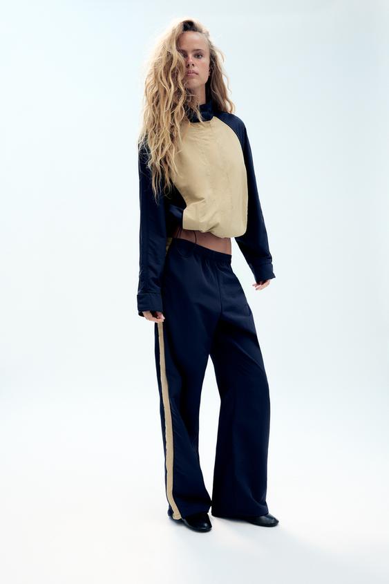 PANTALÓN NYLON BANDAS LATERALES - Marino de Zara - Imagen 0