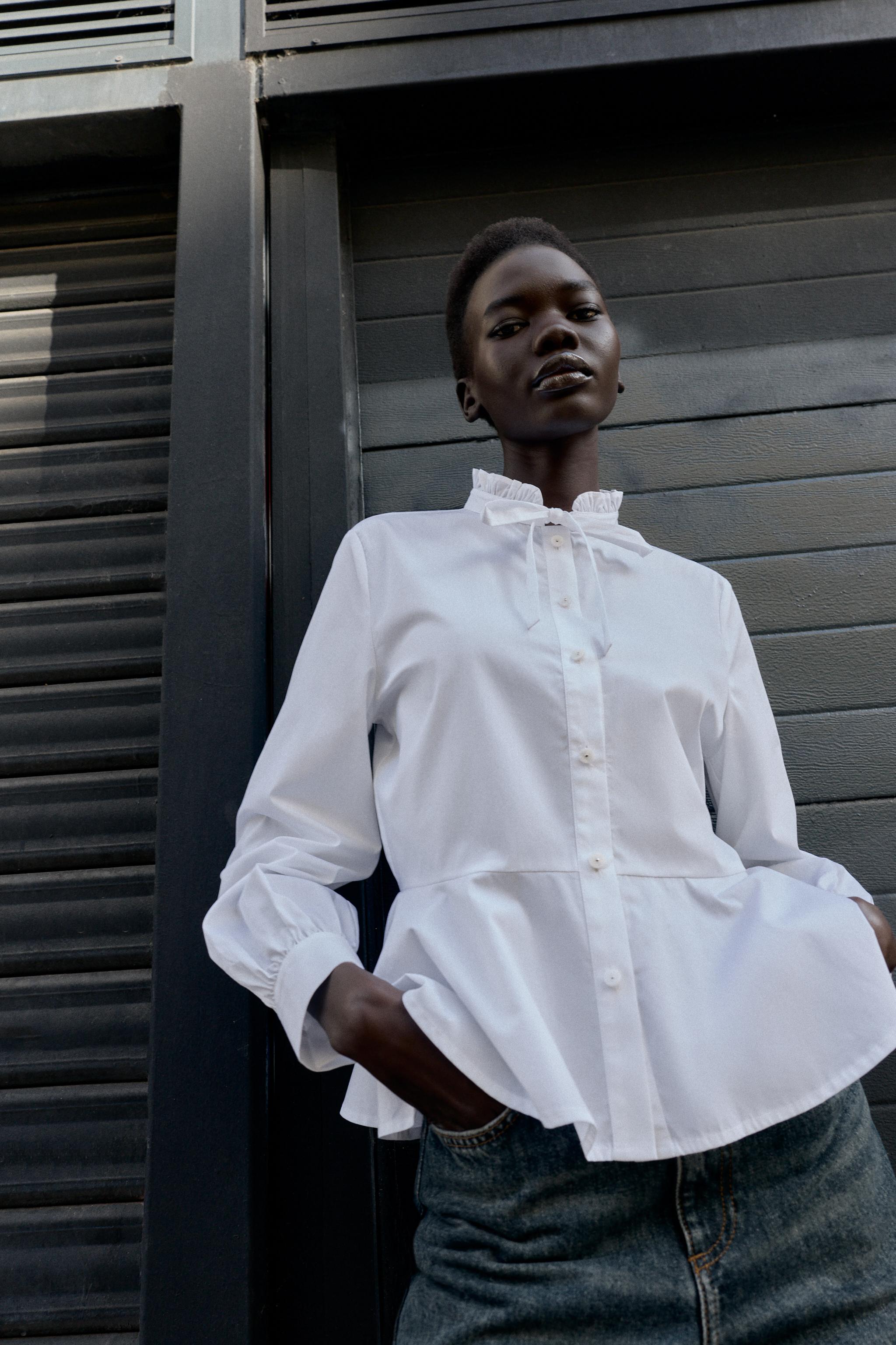 PEPLUM POPLIN SHIRT WITH BOW - White | ZARA Turkey