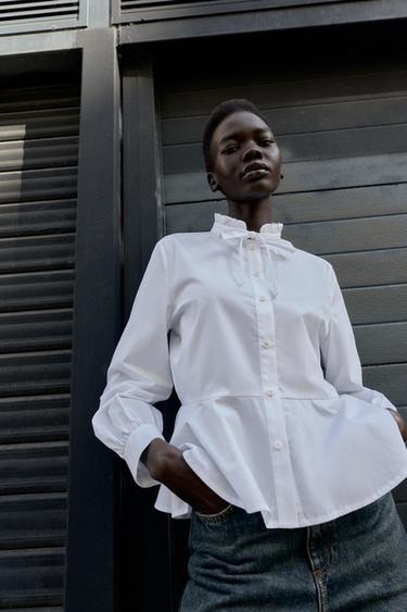 CHEMISE PEPLUM EN POPELINE À NŒUD - Blanc de Zara - Image 1