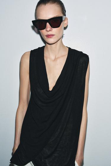 TOP CACHE-CŒUR EN MAILLE - Noir de Zara - Image 1