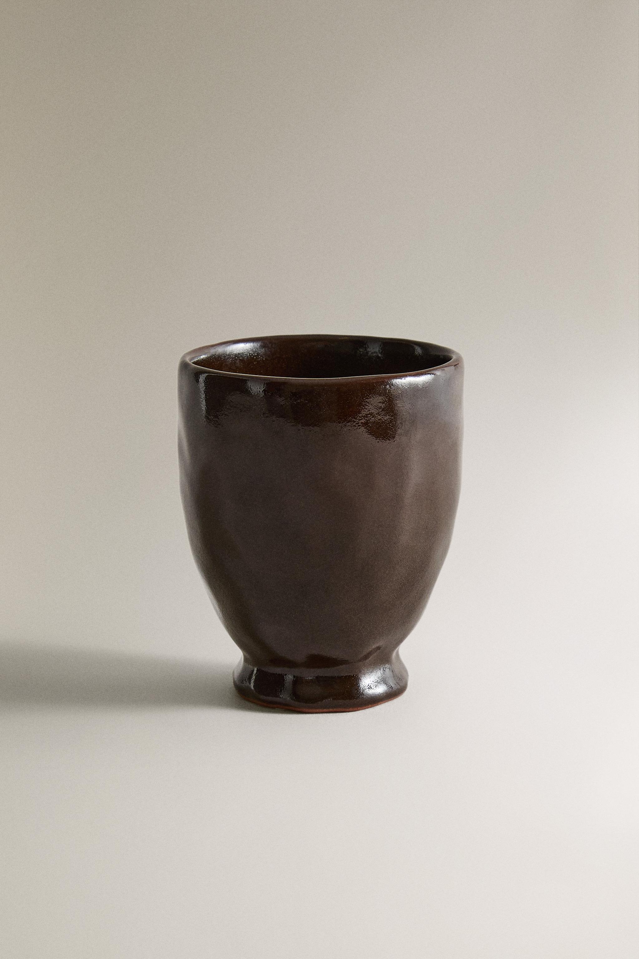 BROWN CERAMIC TOOTHBRUSH HOLDER