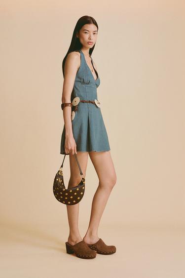 BOLSO MULTIPOSICIÓN TACHAS - Marrón de Zara