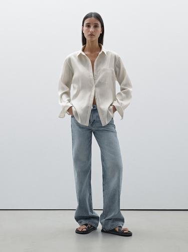 Camisa fluida con ramio - Crudo de Zara - Imagen 0