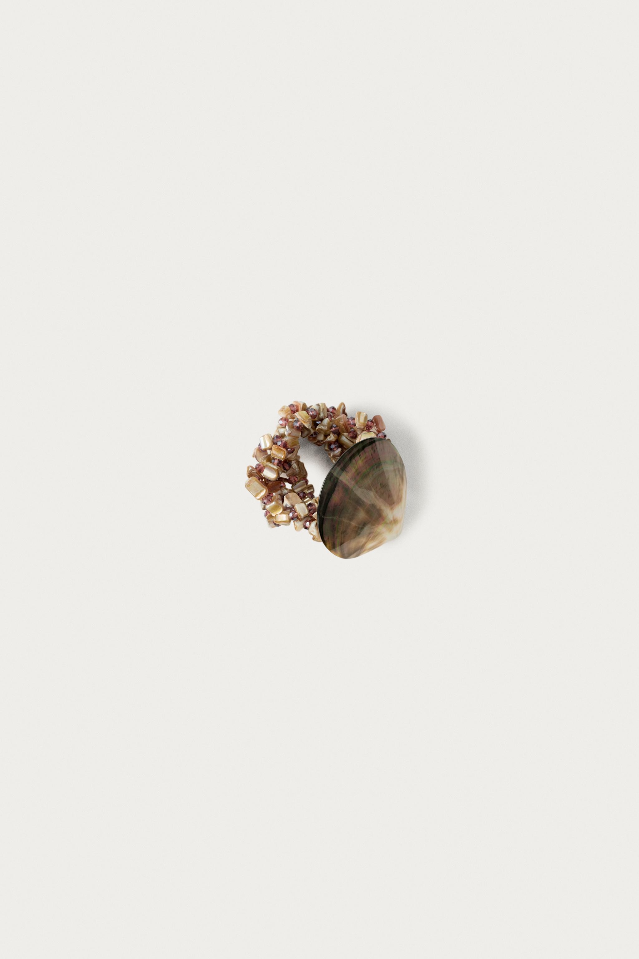 MARISA BERENSON X ZARA SHELL BEAD STRETCH BRACELET — Blue / Gray (alternate view)