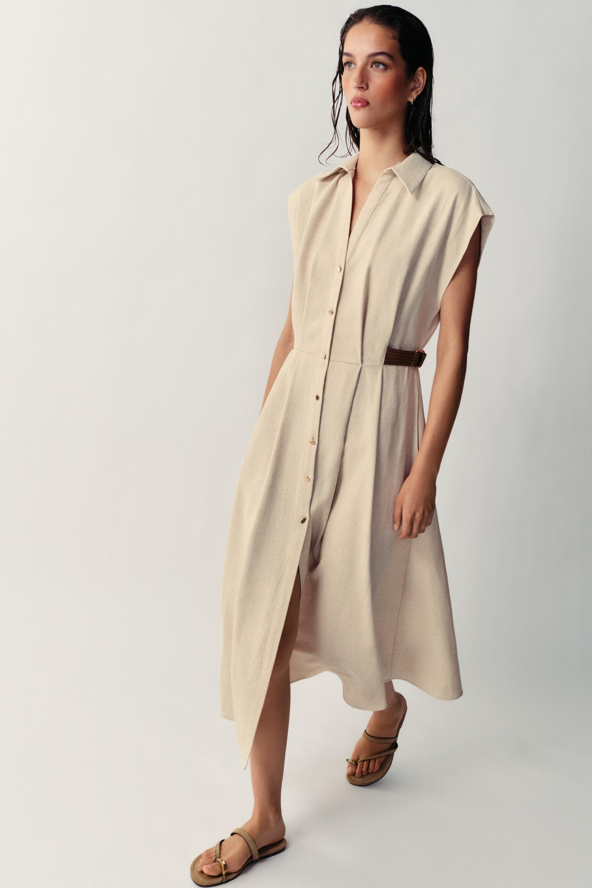 Женские платья Zara LINEN BLEND SHIRTDRESS — фото 3