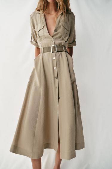 BELTED MIDI SHIRT DRESS - camel by Zara