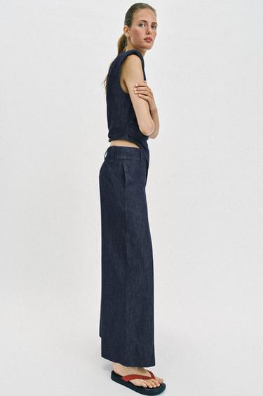 LINEN BLEND WIDE-LEG TROUSERS - Indigo by Zara - Image 2