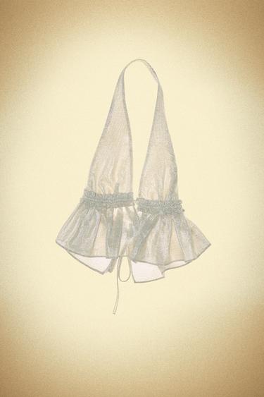 Zara FOIL HALTER TOP - Silver