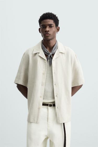 100% LINEN RELAXED FIT SHIRT - Light beige by Zara
