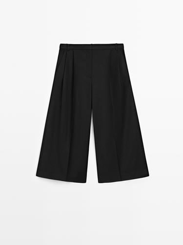 Zara Long flannel Bermuda shorts with darts - Black