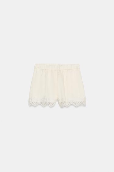 SATIN SHORTS WITH LACE - Ecru by Zara - Image 5