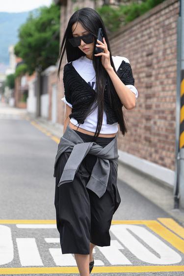 Zara 蜂巢針織開襟衫 - 黑色