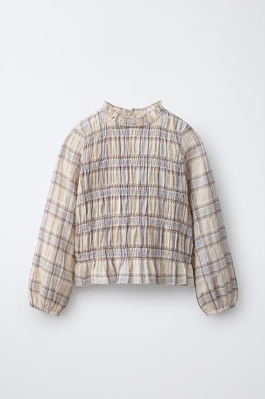 CAMISA APLIQUE GOMAS ESTAMPADO CUADROS - Beige claro de Zara - Imagen 0