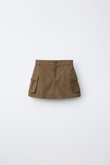 STRIPED CARGO POCKET SKIRT - Brown by Zara - Image 0
