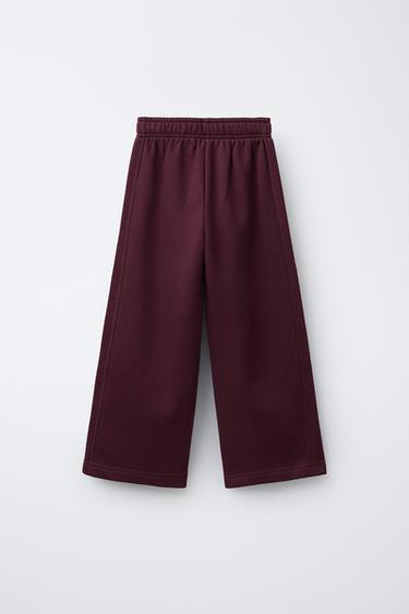 WIDE-LEG TEXT TROUSERS - Burgundy by Zara