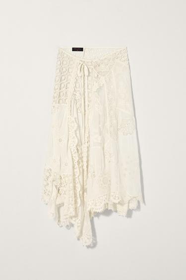 Zara PATCHWORK MIDI SKIRT KATE MOSS X ZARA - Oyster-white