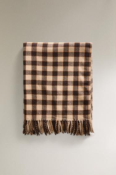 CHECK THROW WITH FRINGING - Brown by Zara