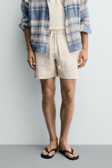 BERMUDA RELAXED FIT COTONE E LINO - Beige chiaro di Zara