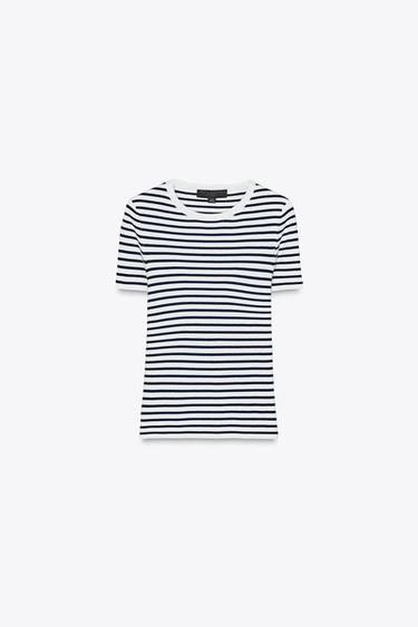 TOP PUNTO RAYAS MANGA CORTA - Marino / Blanco de Zara