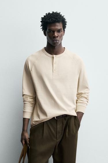 Zara HENLEY T-SHIRT - Ecru