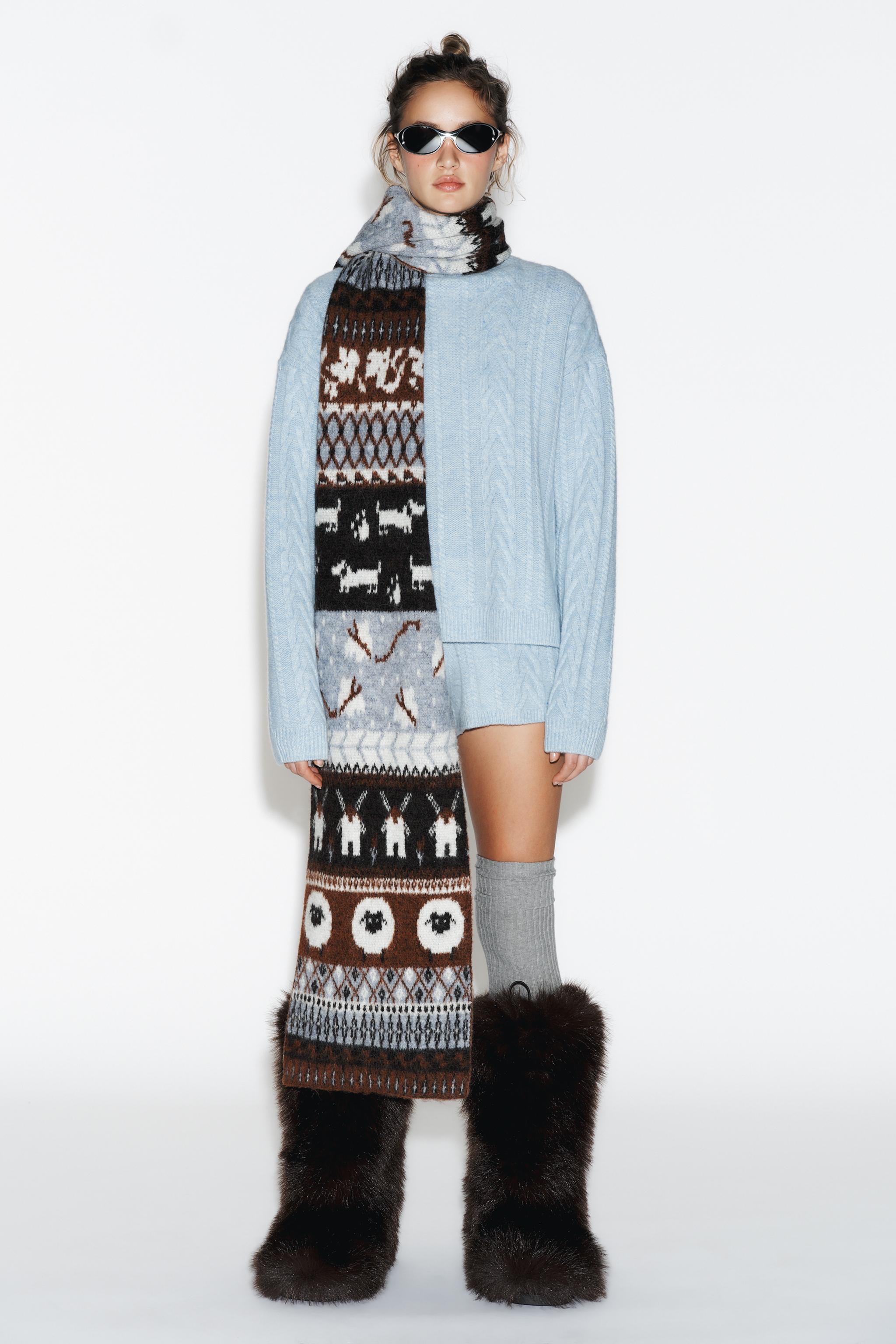 PRINTED KNIT SCARF - Blue | ZARA United States