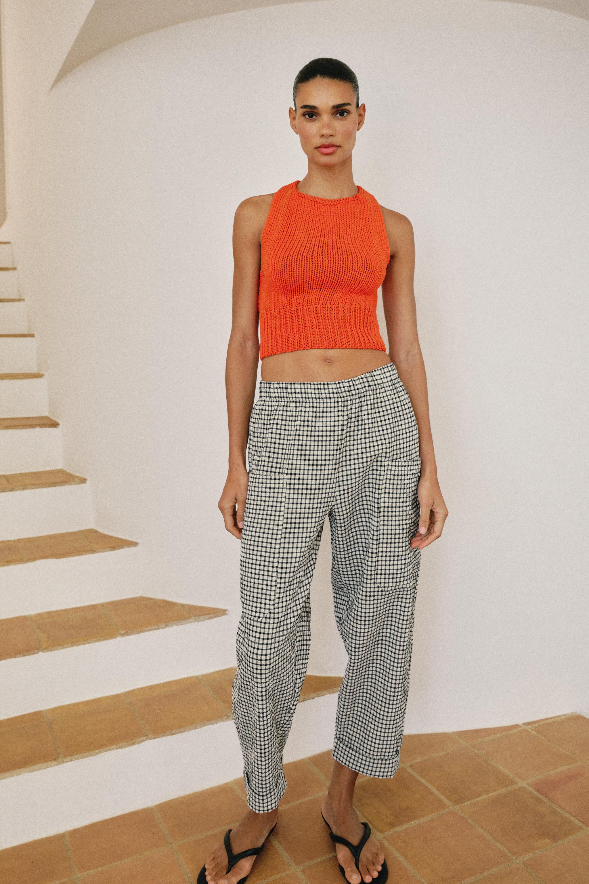 PLAID ELASTIC WAIST PANTS - Black / White | ZARA Canada