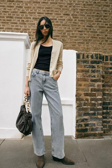 Zara Z1975 MID-RISE STRAIGHT JACQUARD JEANS - Striped