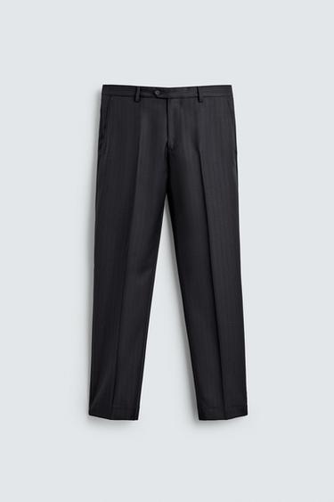100% WOOL PINSTRIPE SUIT TROUSERS - Navy blue by Zara
