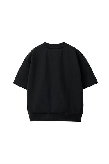SHORT SLEEVE SWEATSHIRT WITH RAISED TEXT - Black by Zara - Image 1