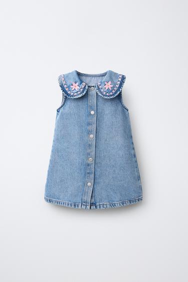VESTIDO DENIM CUELLO BORDADOS - Azul de Zara
