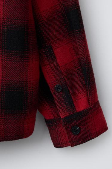 HOODED CHECK OVERSHIRT - Red by Zara - Image 3