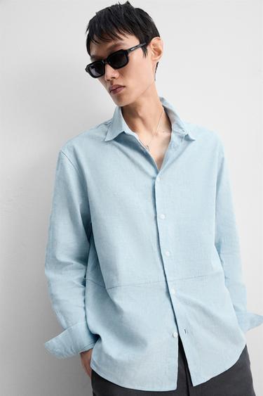 LINEN/COTTON SHIRT - Sky blue by Zara