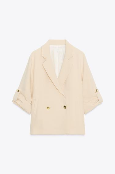 BLAZER DOPPIOPETTO MANICHE ARROTOLATE - Sabbia di Zara