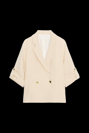 DOUBLE-BREASTED BLAZER WITH ROLLED-UP SLEEVES - Sand by Zara - Image 0