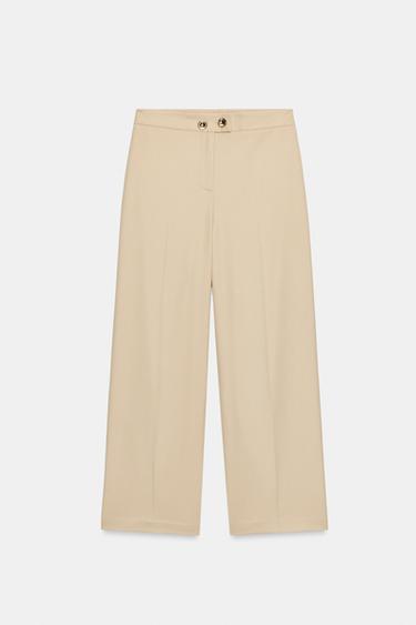 BUTTON TROUSERS - Beige by Zara - Image 0