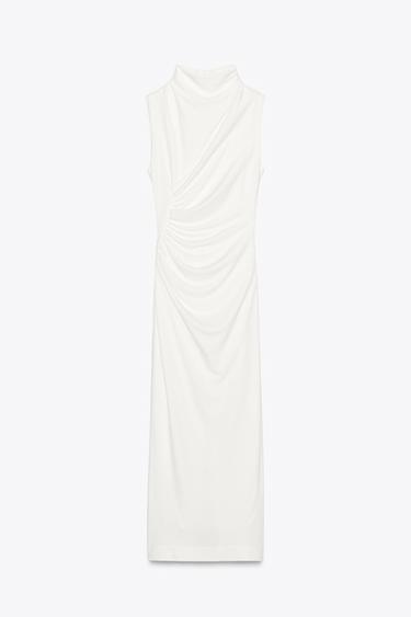 DRAPED HIGH-NECK DRESS - Oyster-white by Zara - Image 0