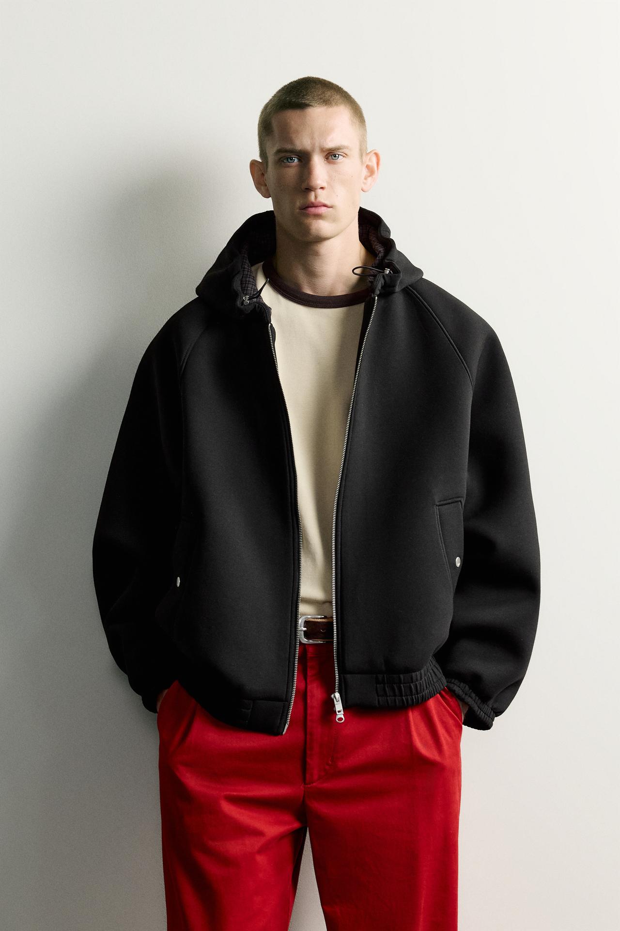 RELAXED FIT TECHNICAL HOODIE JACKET — Black